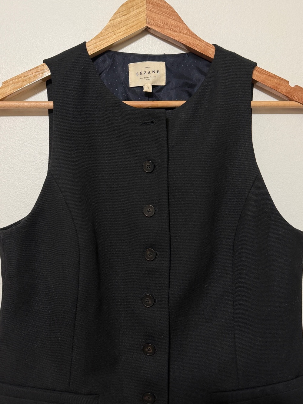 Sezane Black Button Vest Size 34 or XS Wool Blend NEW NWOT - Picture 4 of 9